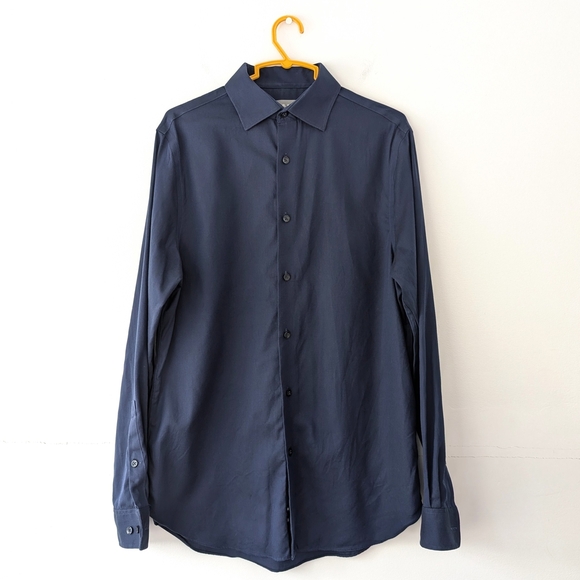 Michael Kors Non-iron Slim Fit 100% Cotton Navy Shirt In Size M 15 32/33 - Picture 1 of 7